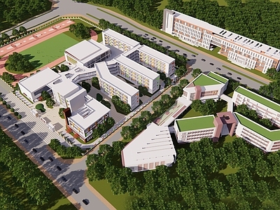 现代初中 初中学校建筑 初中教育建筑景观 教育建筑初中学校 学校校园建筑景观 中学校园教育建筑