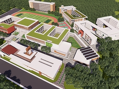 现代初中 现代初中教育建筑 中学教育建筑景观 初中学校教育建筑 中学校园建筑设计 初中学校景观建筑