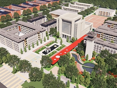现代新中式初中 初中学校建筑 教育建筑初中学校 中学初中学校建筑 学校规划建设景观 中学教育建筑景观