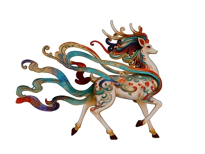 新中式中式雕塑 鹿雕塑 七彩敦煌鹿 神鹿 七色飘带鹿 鹿装置摆件