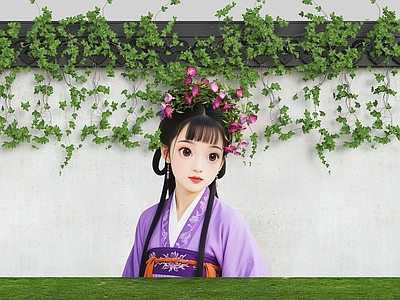 现代围墙 花艺墙 卡通围墙 花朵女孩头发 花朵围墙 现代美陈墙面