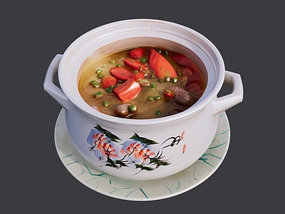 现代其他摆件 胡萝卜炖肉白砂锅