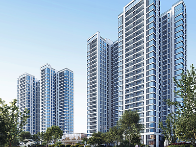 现代高层住宅 住宅 现代风格 简约 白色建筑