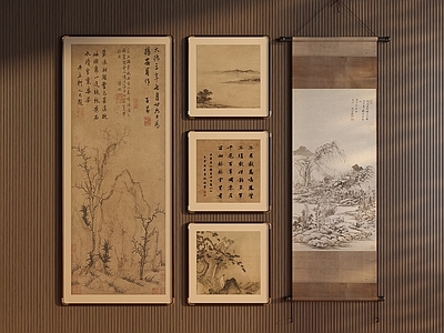 新中式挂画 山水画组合 字画 茶室挂画 国画 画卷