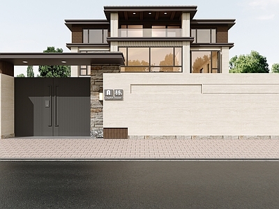 现代别墅外观 独栋别墅 别墅外观 莱姆石 庭院