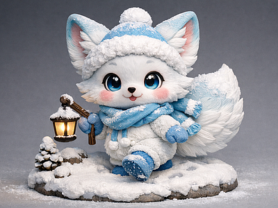 现代雕塑 雪狐 雕塑美陈 AIGC 冬季美陈 雪狐踏雪