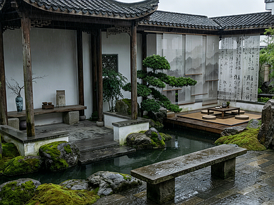 新中式中式茶餐厅 茶舍景观设计 民宿景观设计 新中式民宿 新中式庭院设计 自然庭院