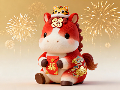 玩具 手办 马年福字萌马摆件 新年红包萌小马玩 虎头装饰福运小马 国潮民俗小马装饰