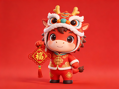 玩具 马手办 醒狮马福娃 福结小马摆件 国潮马形玩偶 新年马饰摆件