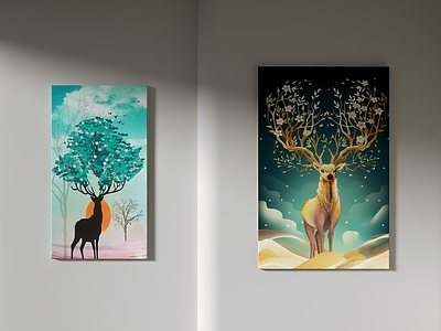 现代简约挂画 现代装饰画 动物 鹿 客厅挂画 玄关挂画