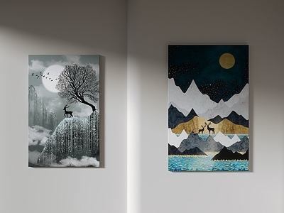 现代简约挂画 现代装饰画 动物 鹿 客厅挂画 玄关挂画