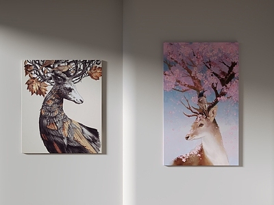 现代简约挂画 现代装饰画 动物 鹿 客厅挂画 玄关挂画
