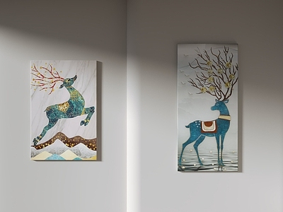 现代简约挂画 现代装饰画 动物 鹿 客厅挂画 玄关挂画