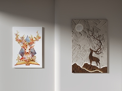 现代简约挂画 现代装饰画 动物 鹿 客厅挂画 玄关挂画