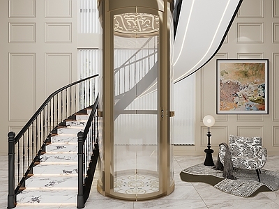 法式欧式楼梯间 立柱旋转楼梯 楼包梯