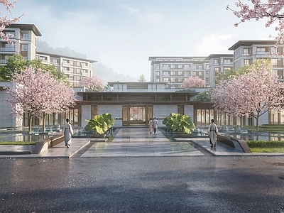 中式新中式多层住宅 小区入口商业住宅