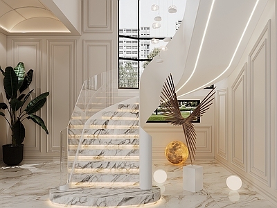 法式美式楼梯间 旋转楼梯