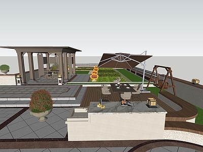 欧式乡村庭院 欧式凉亭 鱼池跌水 鸡舍 户外烧烤 菜园菜地