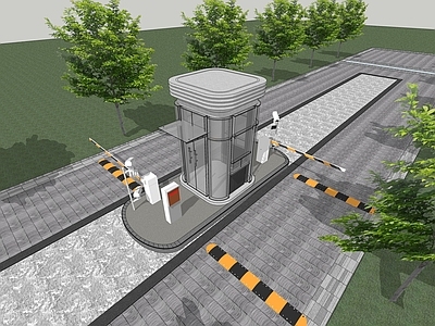 现代其他公共建筑 现代门卫 岗亭 保安室 挡车杆