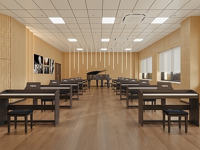 现代原木教室 钢琴教室 钢琴培训室