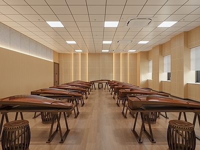 现代原木教室 古筝教室 古筝培训室