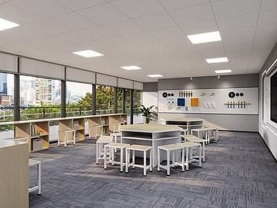 现代教室 儿童培训教室 课桌椅 打印机