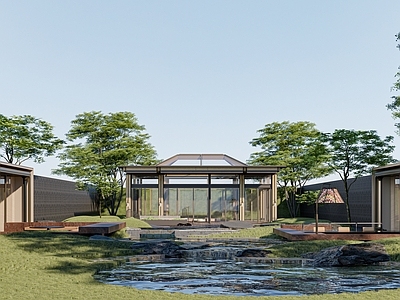 现代新中式微地形 下沉庭院 景观小建筑 阳光房 微地形