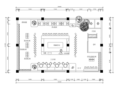 现代文创店 茶叶文创店平面 260平 施工图