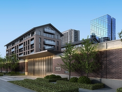 现代多层住宅 石英砖建筑立面 现代大门