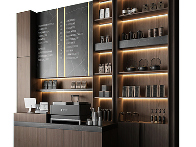 现代中古咖啡厅 中古风咖啡吧台 咖啡柜 咖啡机 咖啡吧台 咖啡摆件