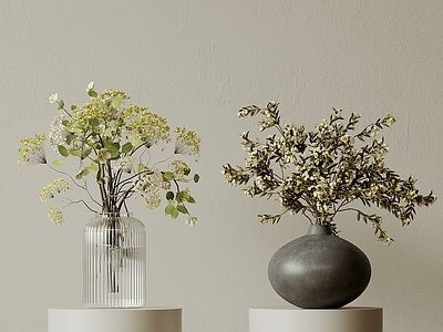 现代中古花艺 现代中古花瓶花艺 新中式花瓶 侘寂风装饰品 极简玻璃花瓶 餐桌陶瓷花瓶