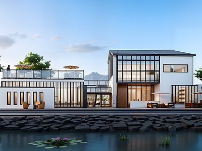 新中式现代其他商业建筑 沿湖商业建筑 沿湖民宿 沿湖餐厅 商业民宿酒店 民宿客栈