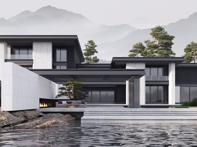 新中式别墅外观 新中式别墅建筑 独栋别墅