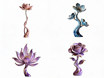现代中式艺术装置 展示区花朵雕塑 轻奢流体雕塑 室内艺术装置 景观装置 网红打卡