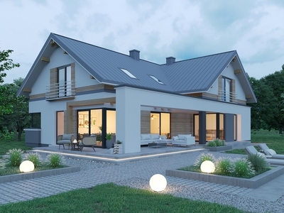 现代别墅外观 现代独栋别墅 坡顶别墅 院子