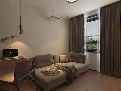 现代意式影音室 家庭影音室 沙发床 休闲空间 次卧 现代卧室