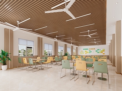 现代简约学生食堂 食堂 餐厅 学生餐厅 学校食堂 食堂桌椅