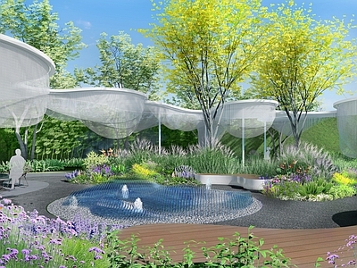 现代新中式住宅区景观 花园 展示区