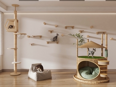 宠物用品 猫屋猫舍猫别墅 创意猫窝猫爬架 竹子设计感猫窝 猫咪玩具猫抓板 宠物房宠物用品