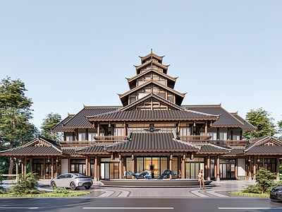 新中式中式售楼处建筑 新中式售楼处 展示中心