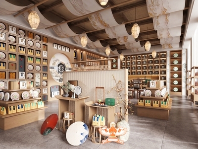 新中式中式玩具礼品店 茶馆茶室茶桌椅 茶叶店铺专卖店 非遗文化纪念品 特产礼品售卖区 茶叶商品展柜货架 茶叶店文创商店 茶叶茶饼礼品特产 文创产品展柜货架 烟酒店烟酒超市 土特产礼品店铺