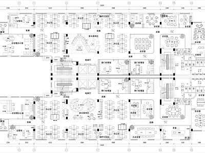 现代整体办公空间 2000㎡办公 办公大楼设计 办公家具 施工图