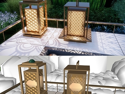 现代新中式灯具组合 小灯柱 现在灯具 新中式灯具