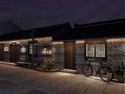 中式复古古建筑 民宿门头 古建筑 斜屋顶 仿古砖 复古建筑
