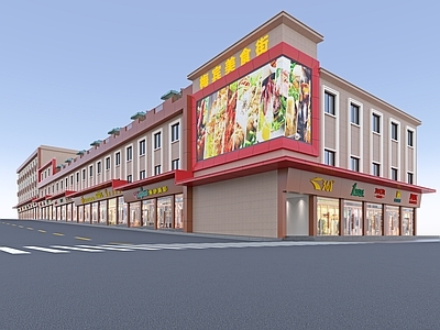 现代其他餐饮空间 美食街外观 美食街门头 美食街外立面 餐饮门头