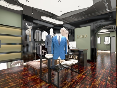 简欧西服店 男装店 西服定制店 男装服装店 服装货架 中岛展台