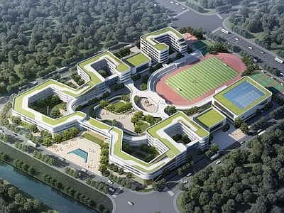现代简约学校建筑 学校操场 教学楼学校 杭州萧山 高中