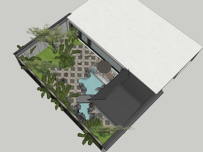 现代新中式别墅庭院 现代庭院