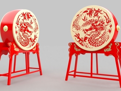 新中式摆件组合 中式鼓 大鼓 架子鼓 龙凤鼓 餐边柜摆件 餐桌摆件 玄关摆件