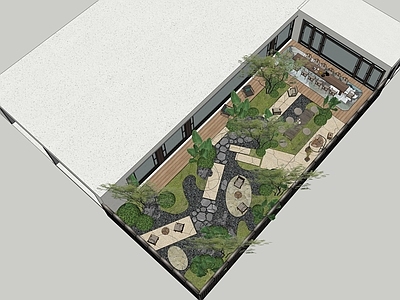 现代新中式别墅庭院 现代庭院